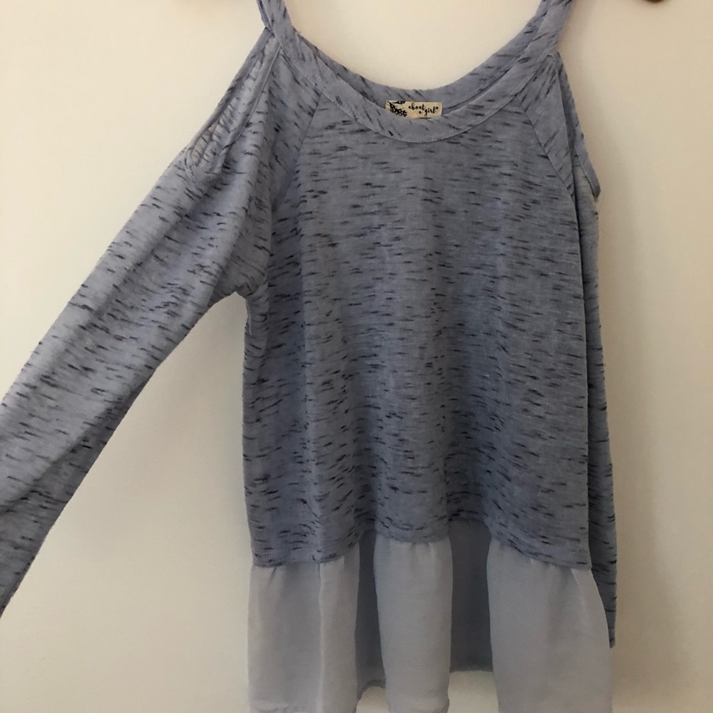 Blue Off The Shoulder Long Sleeve